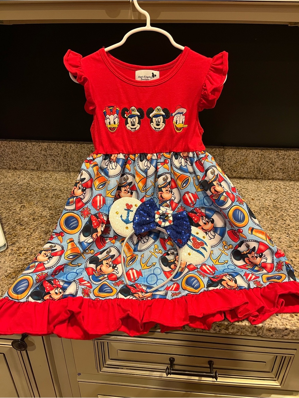 Kids Red Disney Character Nautical Dress with ears